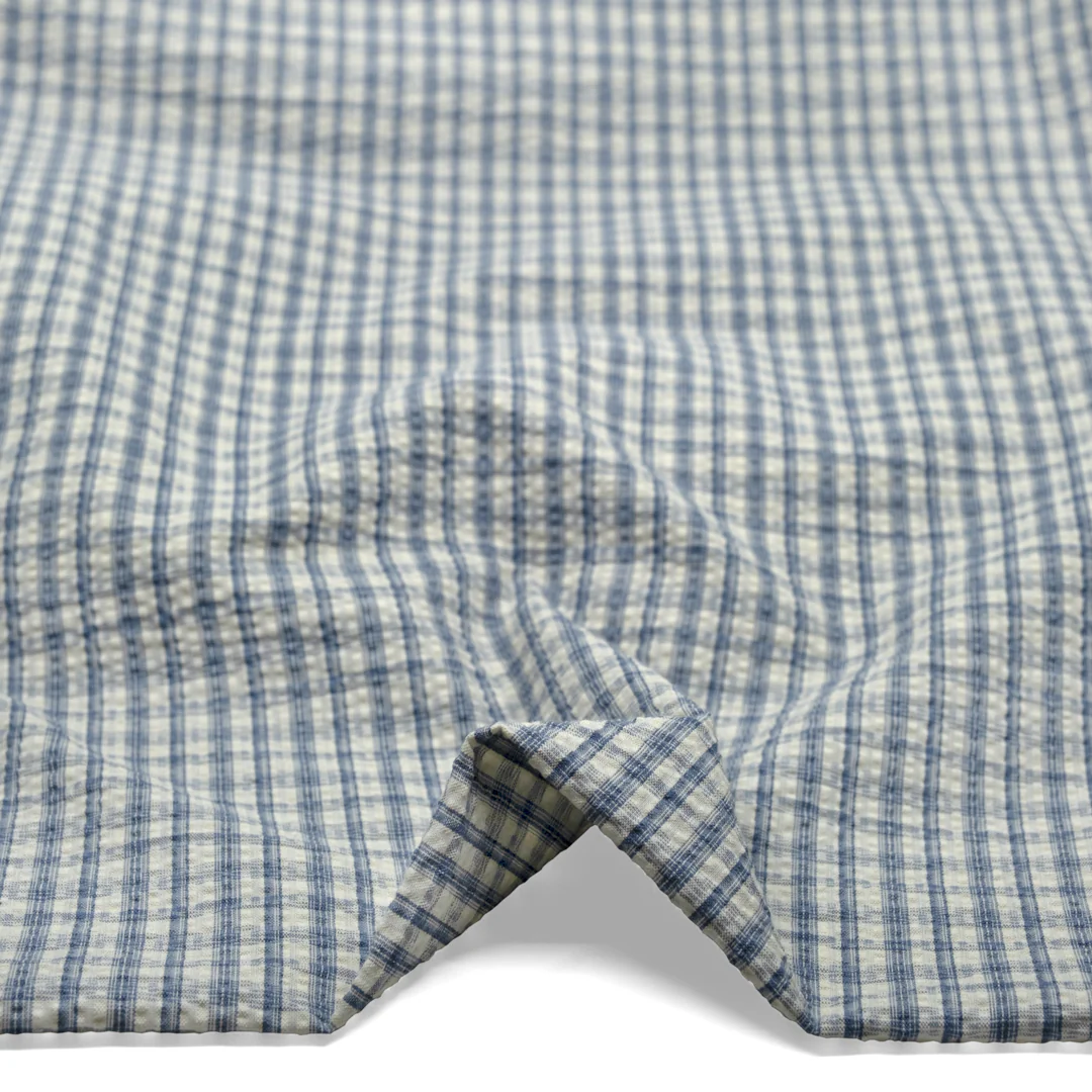 Bungalow Plaid Cotton Poly Seersucker - Bluestone - Image 2