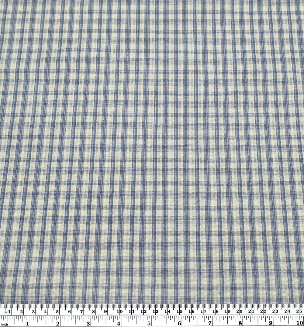 Bungalow Plaid Cotton Poly Seersucker - Bluestone - Image 3