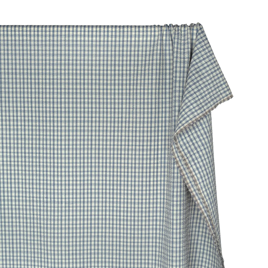Bungalow Plaid Cotton Poly Seersucker - Bluestone - Image 4