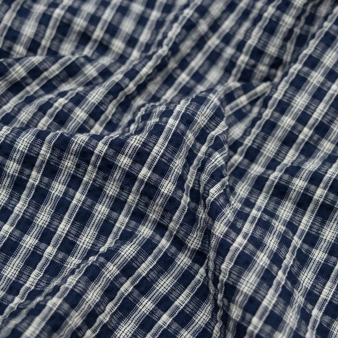 Bungalow Plaid Cotton Poly Seersucker - Navy