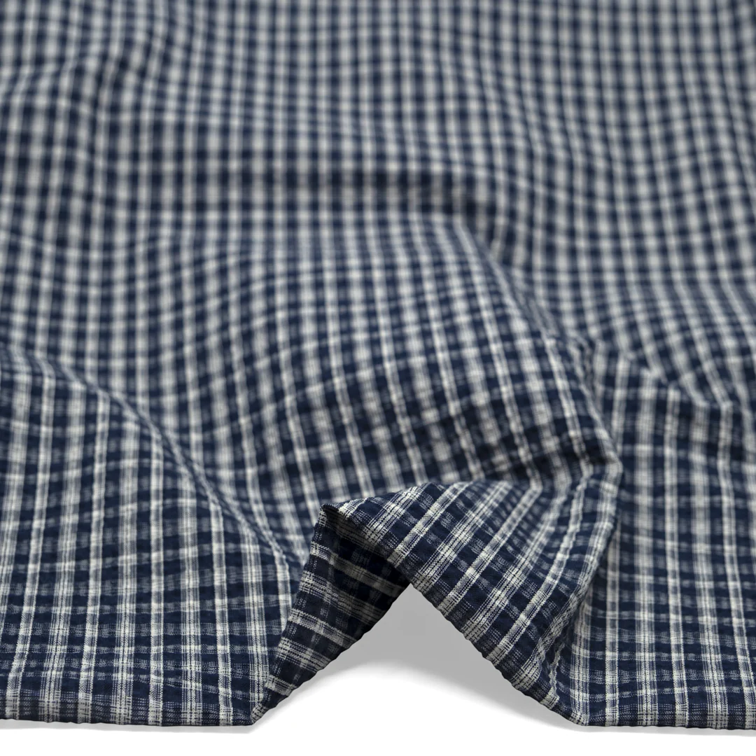Bungalow Plaid Cotton Poly Seersucker - Navy - Image 2