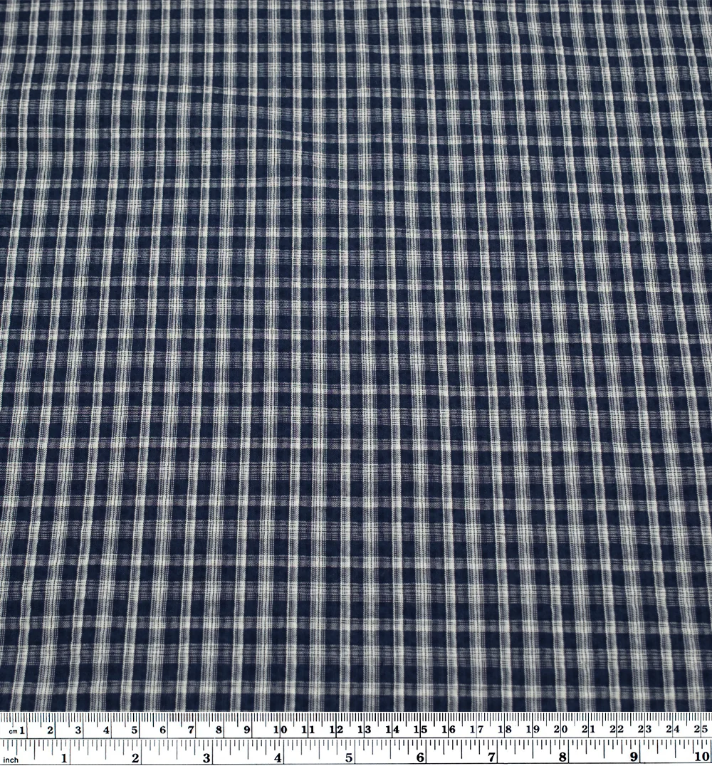 Bungalow Plaid Cotton Poly Seersucker - Navy - Image 3