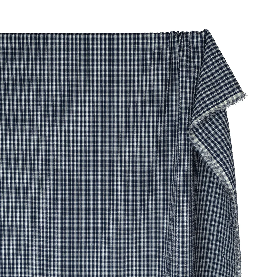 Bungalow Plaid Cotton Poly Seersucker - Navy - Image 4