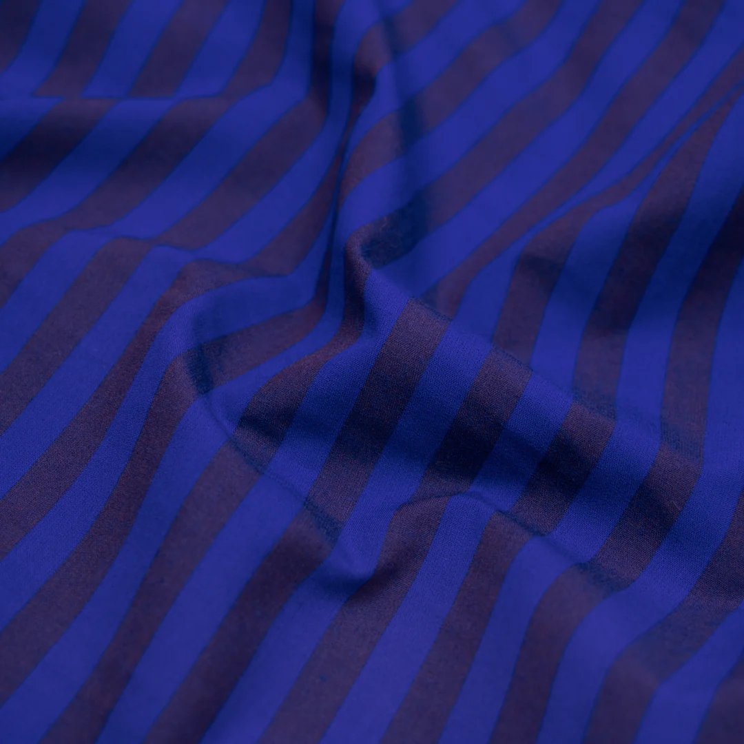 Candy Coated Stripe Cotton Shirting - Cobalt/Currant