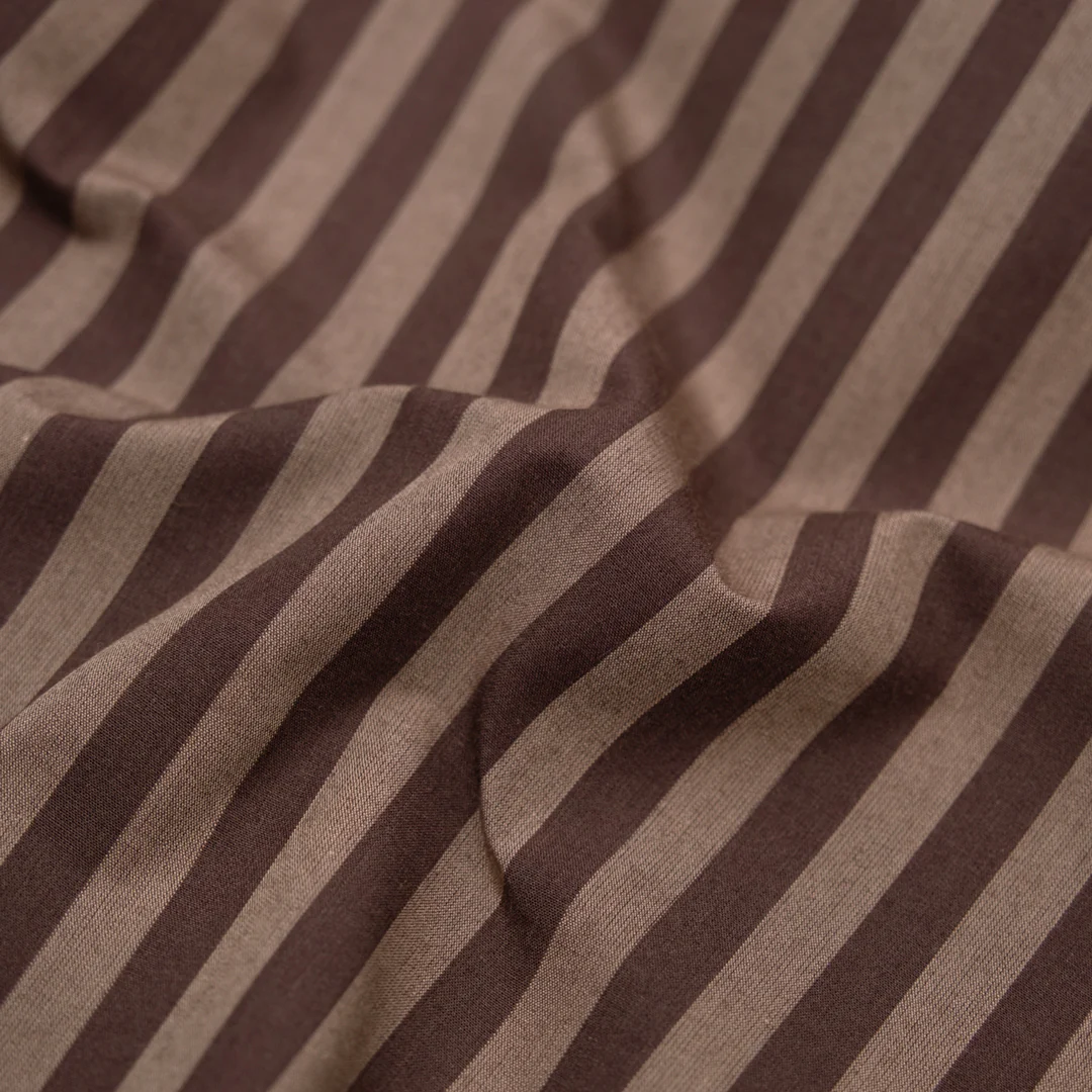 Candy Coated Stripe Cotton Shirting - Cocoa/Crimini