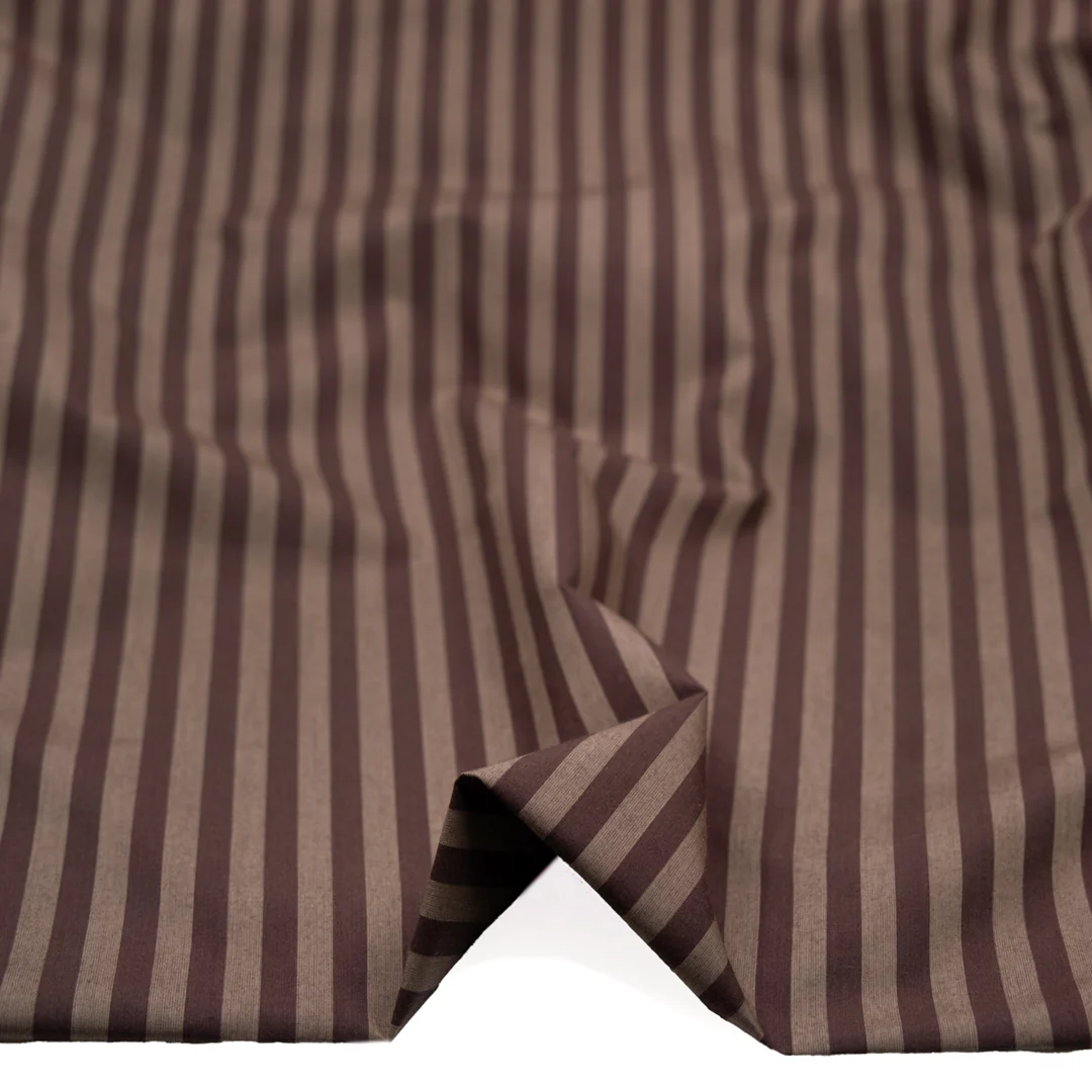 Candy Coated Stripe Cotton Shirting - Cocoa/Crimini - Image 2
