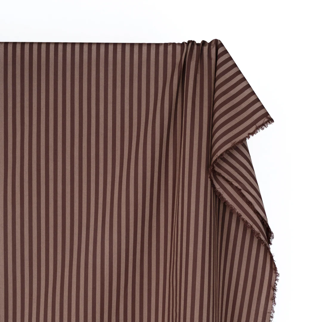 Candy Coated Stripe Cotton Shirting - Cocoa/Crimini - Image 3