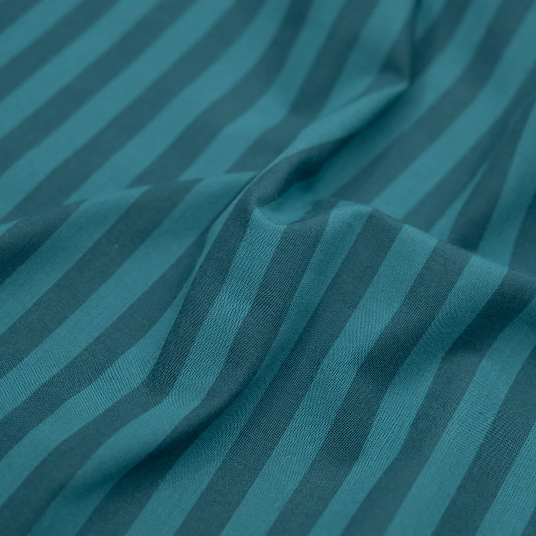 Candy Coated Stripe Cotton Shirting - Teal/Beetle