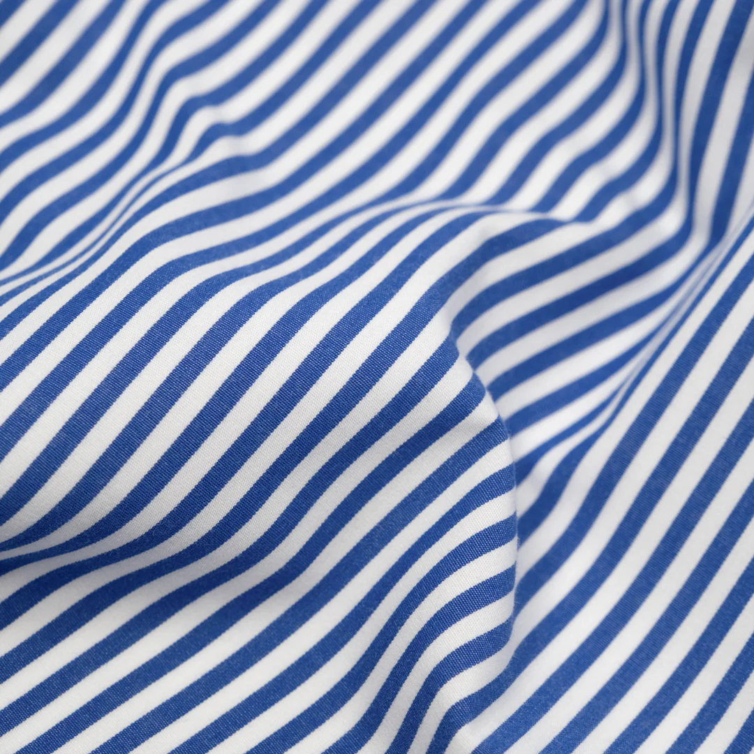 Candy Stripe Brushed Cotton Shirting - Lapis/White