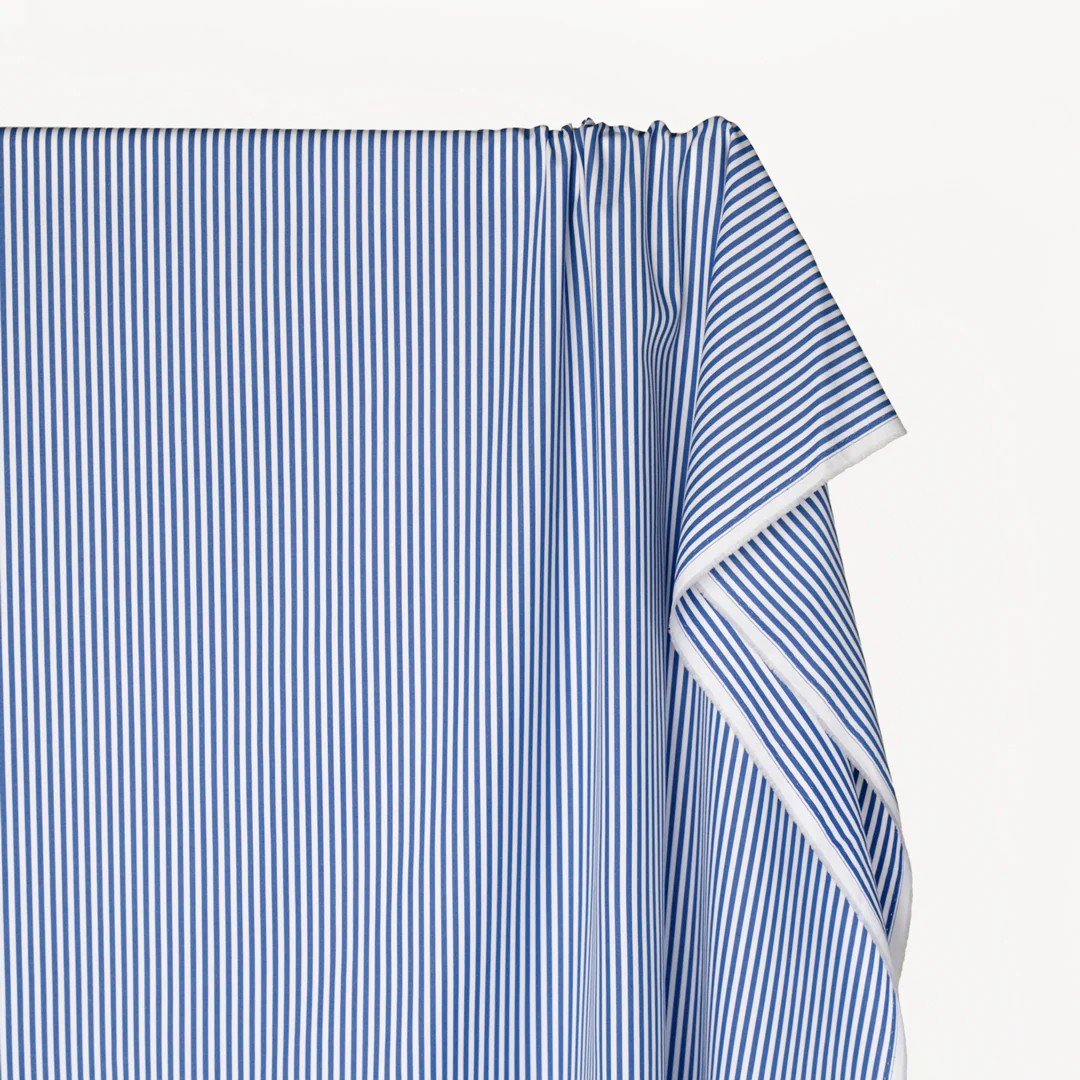 Candy Stripe Brushed Cotton Shirting - Lapis/White - Image 4