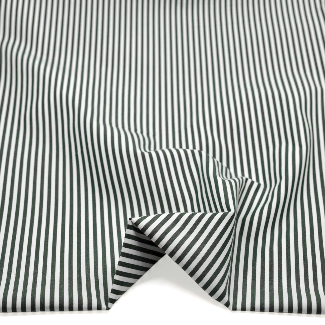 Candy Stripe Brushed Cotton Shirting - Pine/White - Image 2