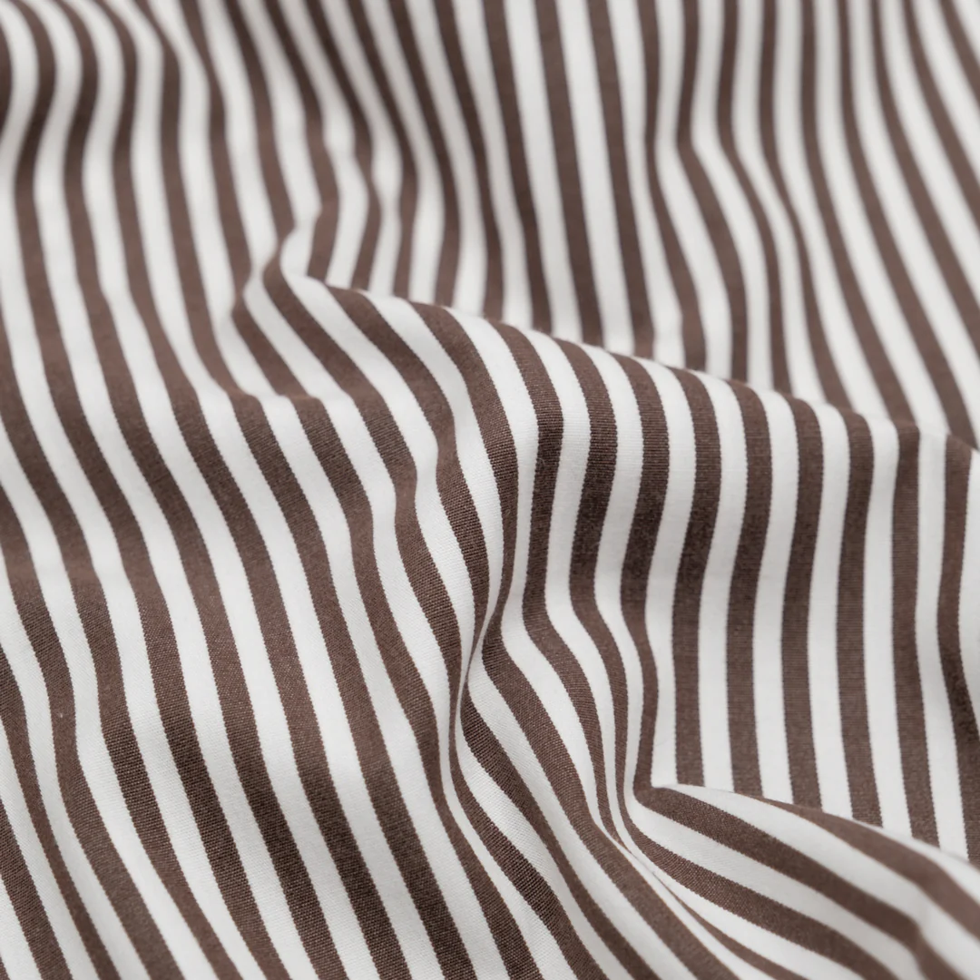Candy Stripe Brushed Cotton Shirting - Umber/White