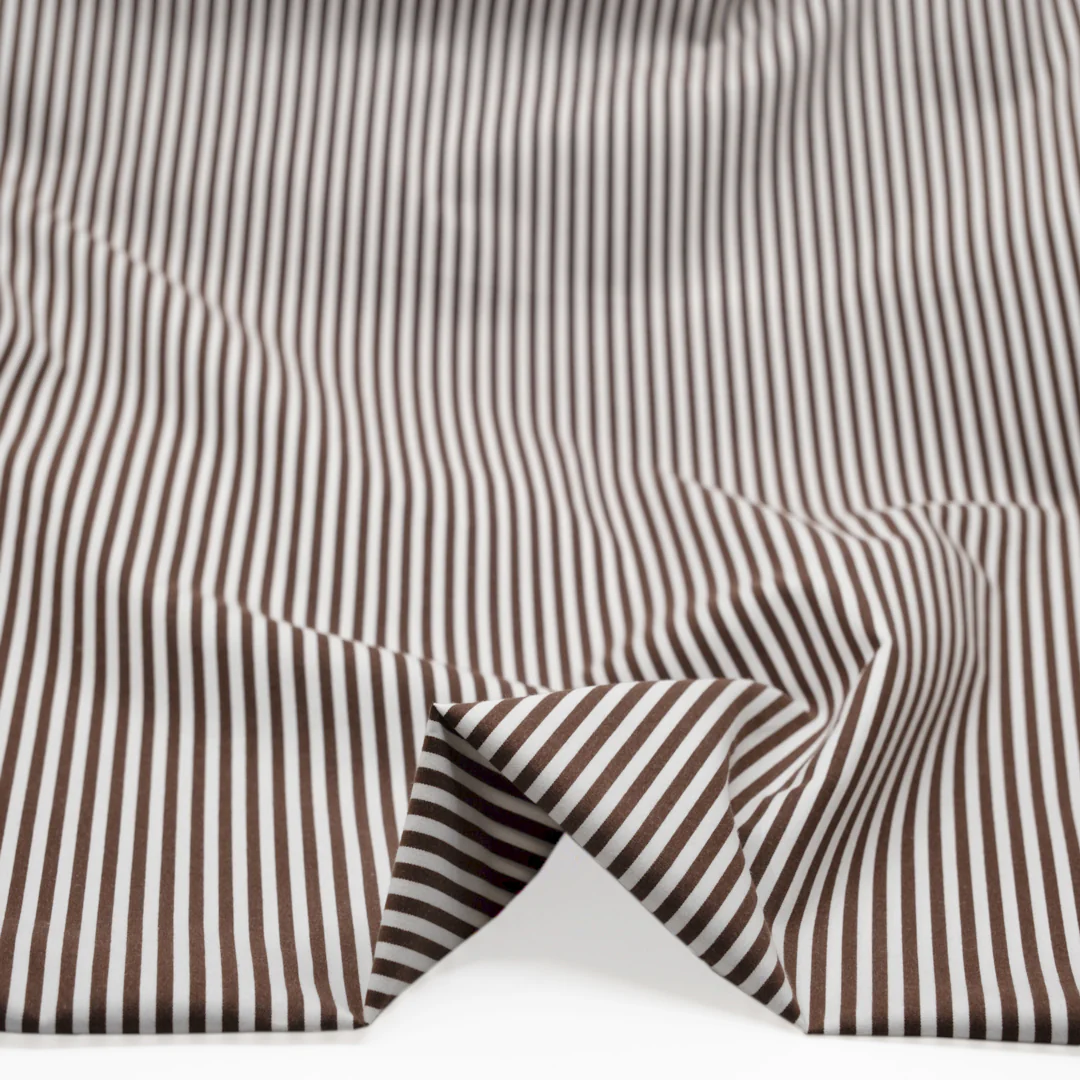 Candy Stripe Brushed Cotton Shirting - Umber/White - Image 2