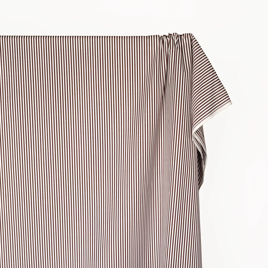 Candy Stripe Brushed Cotton Shirting - Umber/White - Image 4