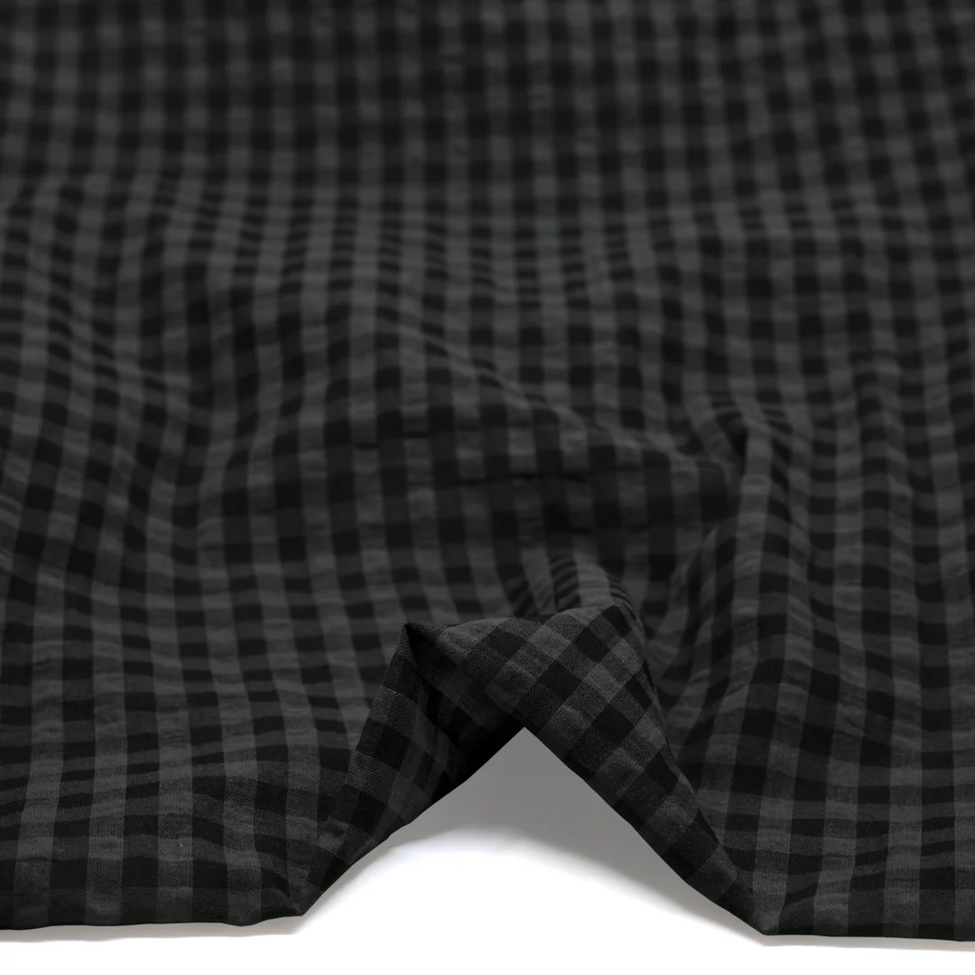 Carnival Gingham Seersucker - Charcoal/Black - Image 2