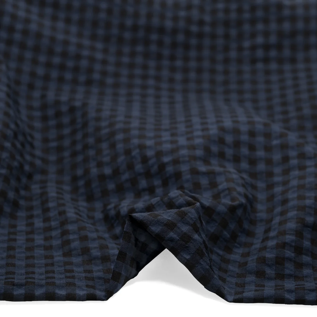 Carnival Gingham Seersucker - Deep Ocean/Black - Image 2