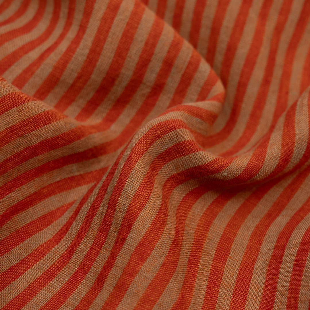 Carnival Stripe Washed Linen - Red Clay