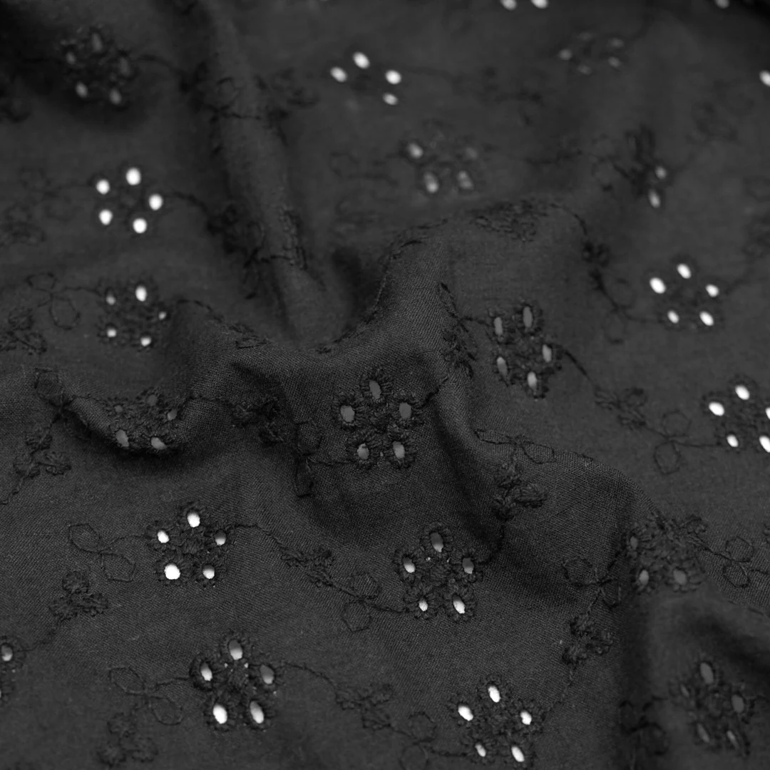 Cascading Vines Cotton Eyelet - Black