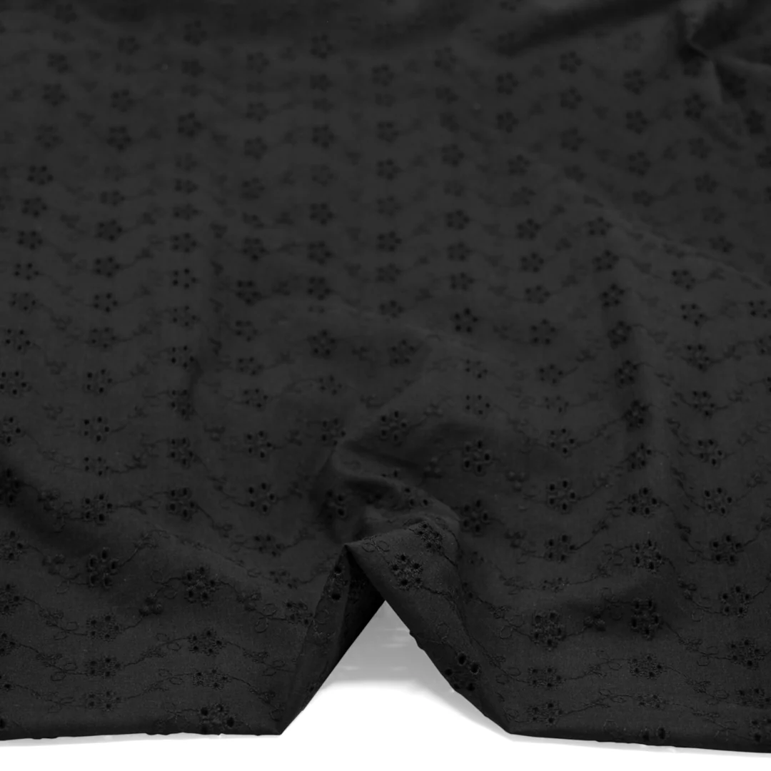 Cascading Vines Cotton Eyelet - Black - Image 2
