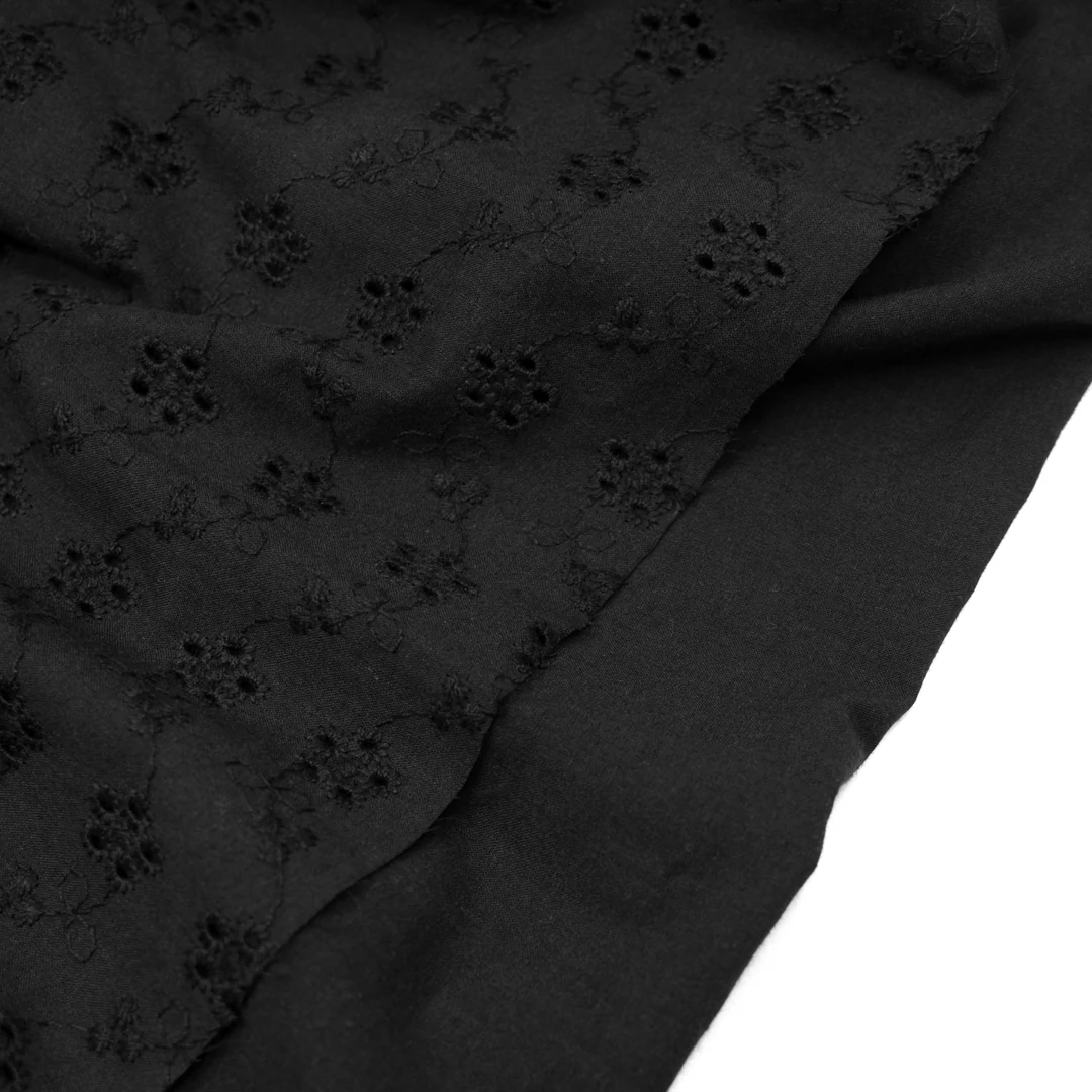 Cascading Vines Cotton Eyelet - Black - Image 4