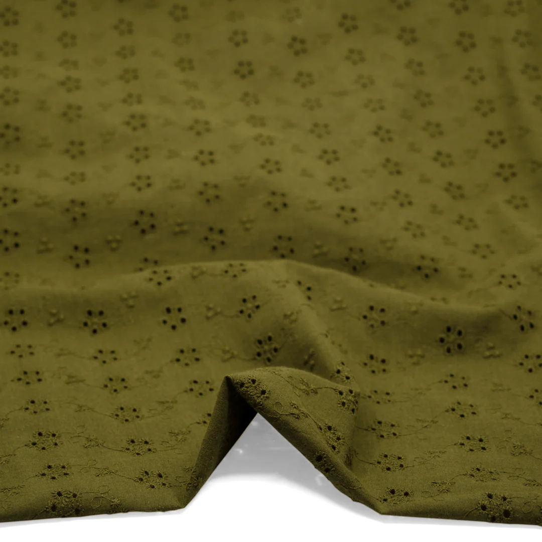Cascading Vines Cotton Eyelet - Caper - Image 2