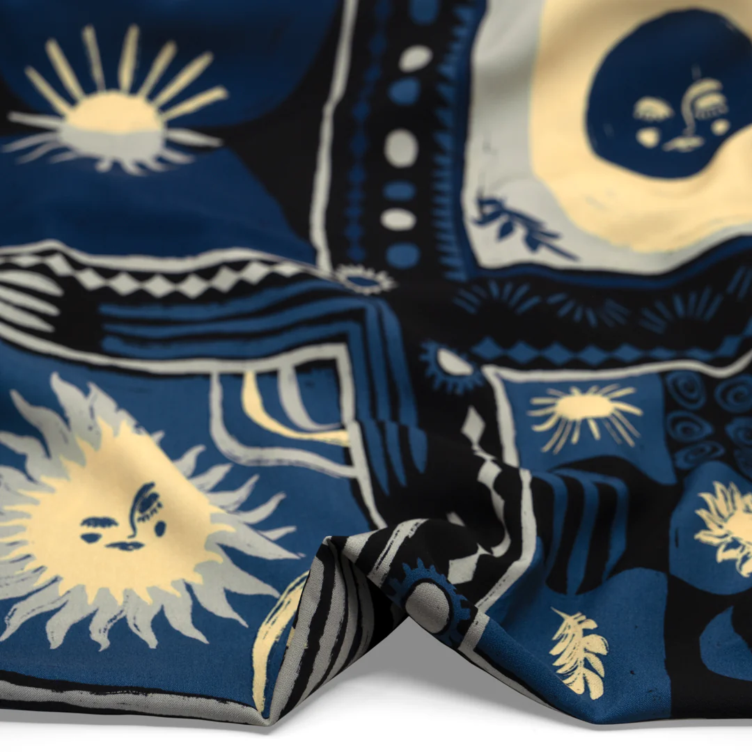 Celestial Bodies Printed Viscose Challis - Ocean/Black/Vanilla - Image 3