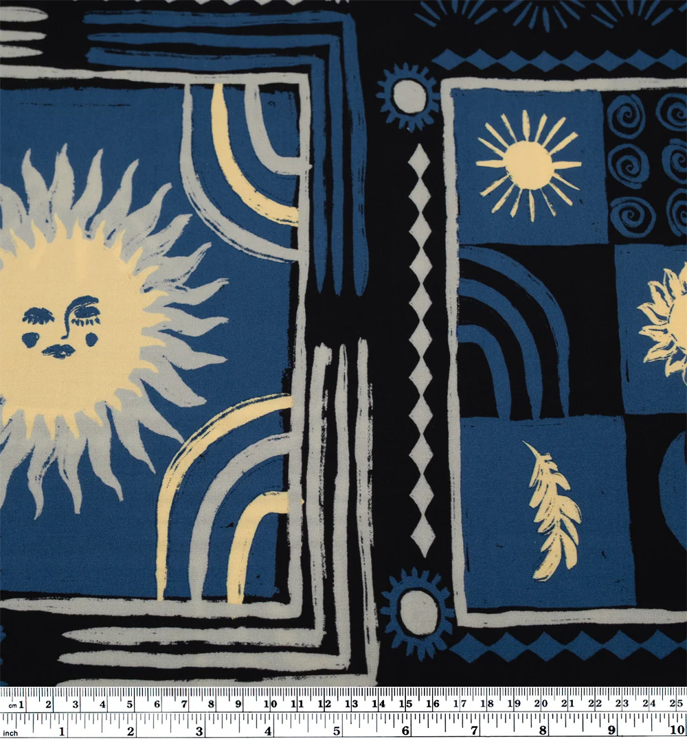 Celestial Bodies Printed Viscose Challis - Ocean/Black/Vanilla - Image 4