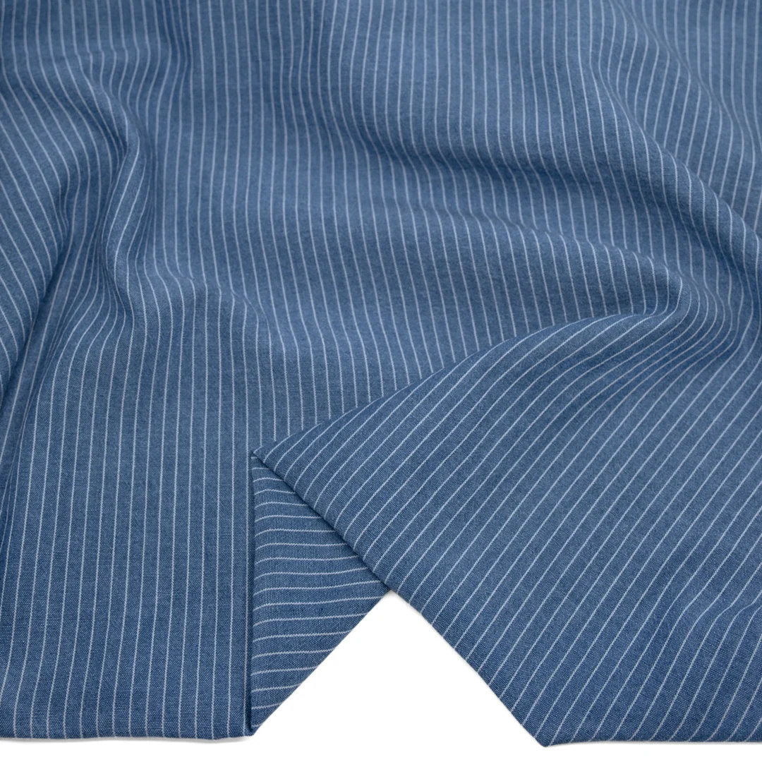 Chalk-Line Lightweight Cotton Lyocell Shirting - Light Indigo/White - Image 2