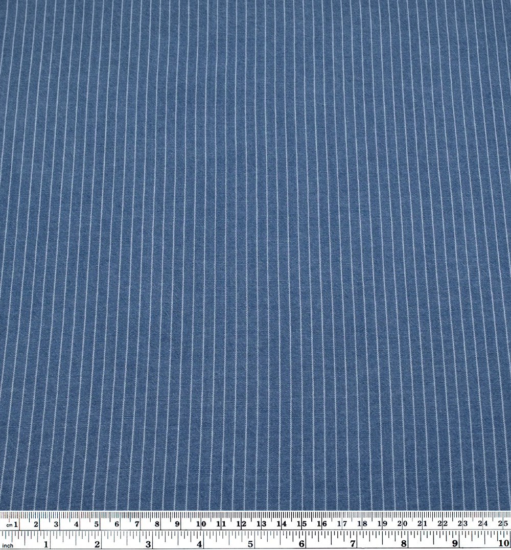 Chalk-Line Lightweight Cotton Lyocell Shirting - Light Indigo/White - Image 3