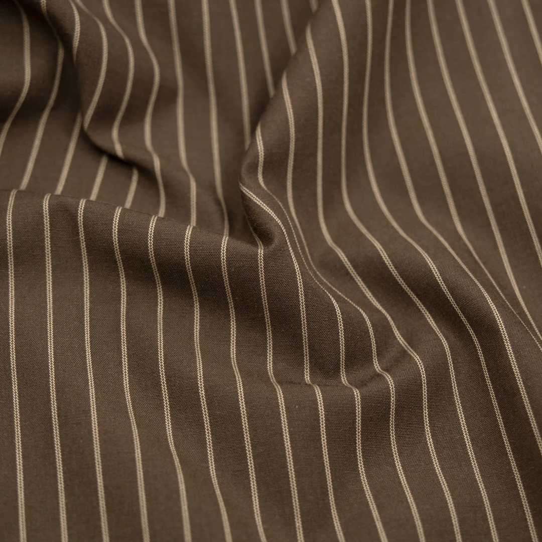 Chalk Stripe Cotton Shirting - Russet/Biscuit