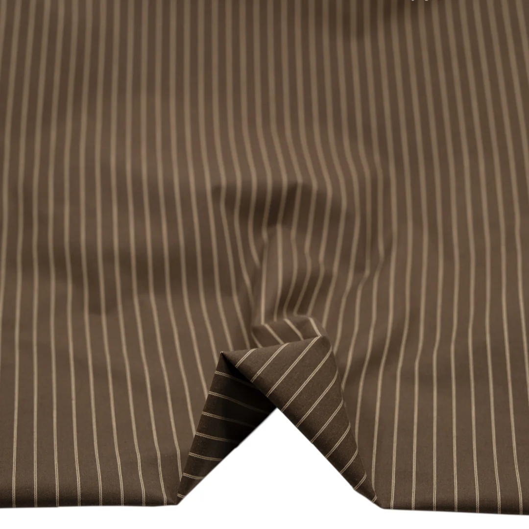 Chalk Stripe Cotton Shirting - Russet/Biscuit - Image 2
