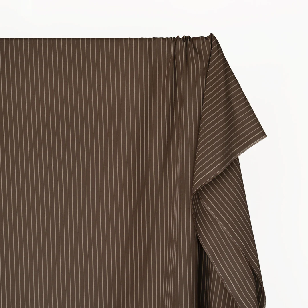 Chalk Stripe Cotton Shirting - Russet/Biscuit - Image 3