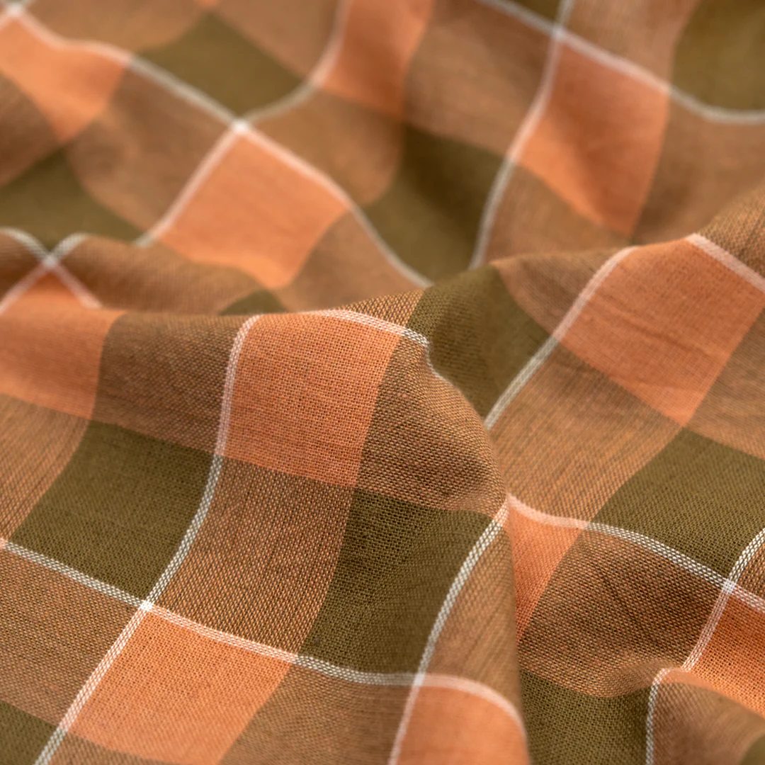 Check Handwoven Cotton - Moss/Dusty Peach