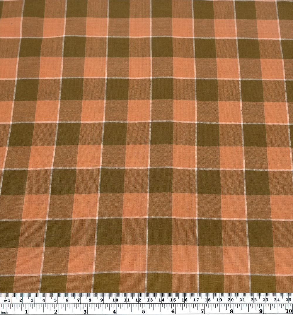Check Handwoven Cotton - Moss/Dusty Peach - Image 3
