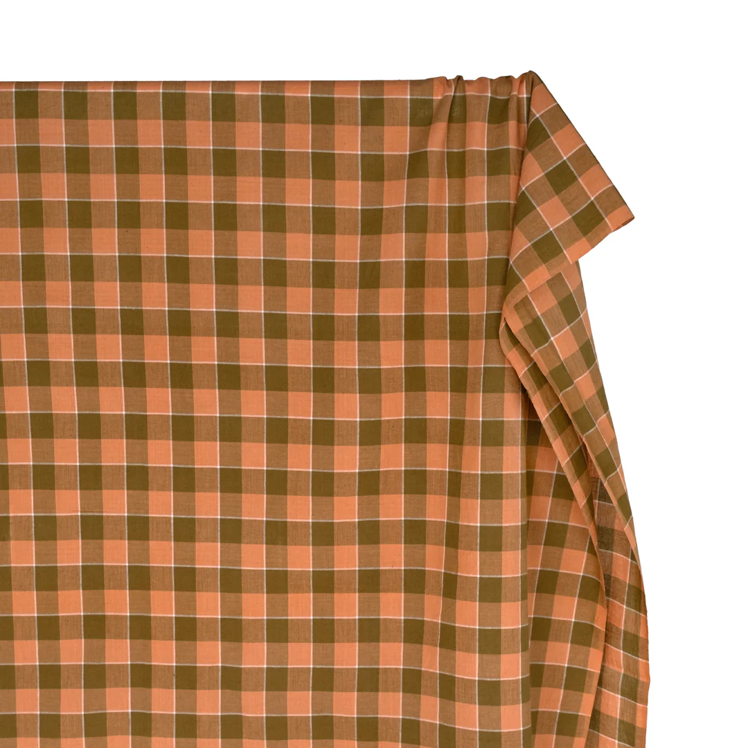 Check Handwoven Cotton - Moss/Dusty Peach - Image 4