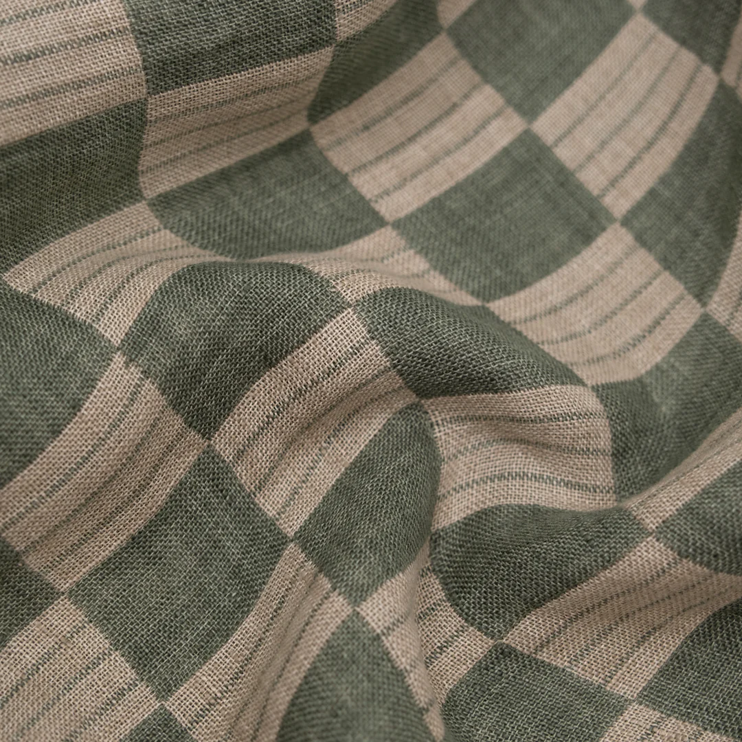 Check Laundered Linen Double Cloth - Ivy/Flax