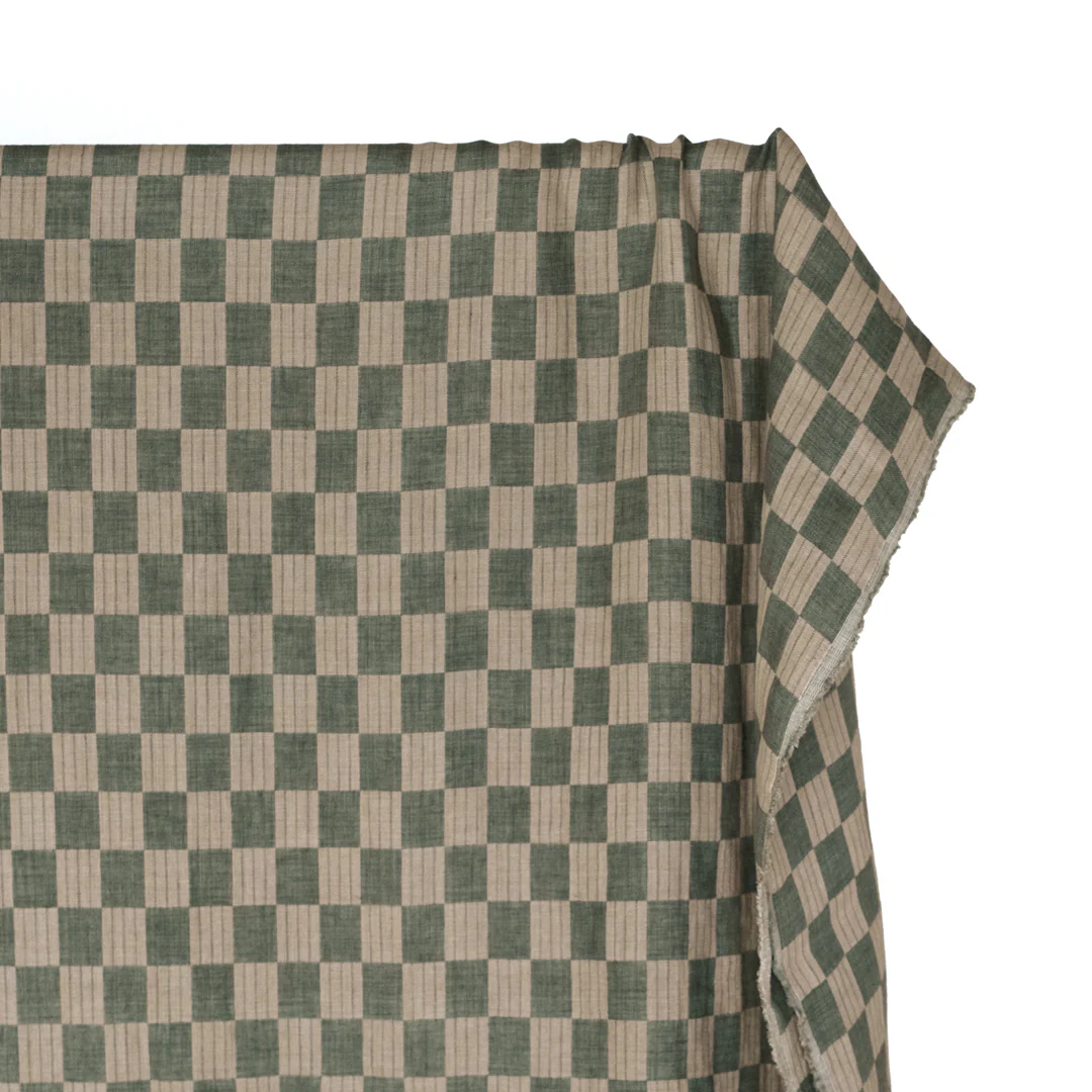 Check Laundered Linen Double Cloth - Ivy/Flax - Image 4