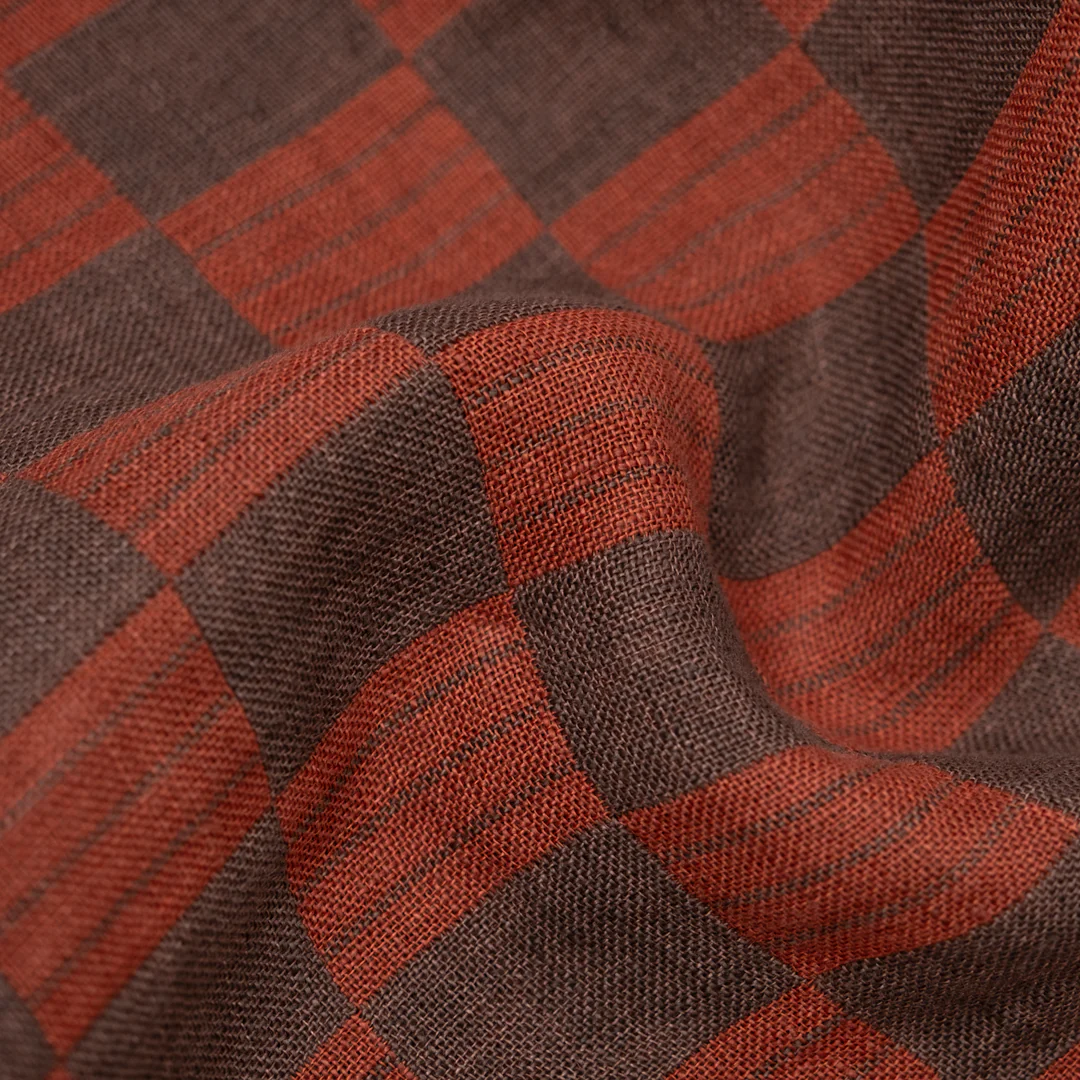 Check Laundered Linen Double Cloth - Red Clay/Mink