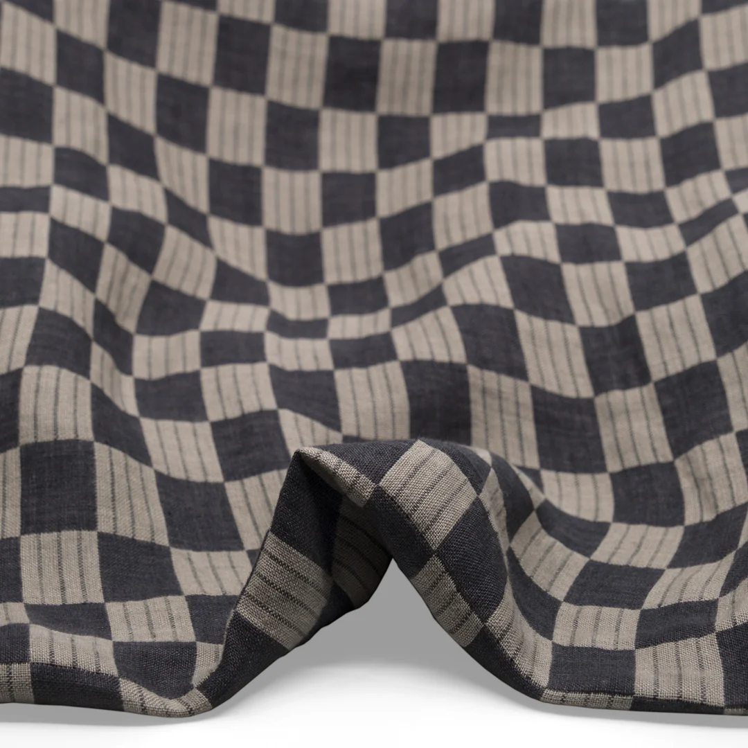 Check Laundered Linen Double Cloth - Smoke/Flax - Image 2