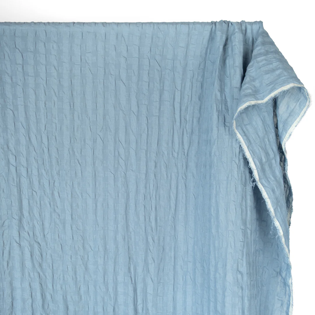 Check Linen Viscose Gauze - Blue Sky - Image 3