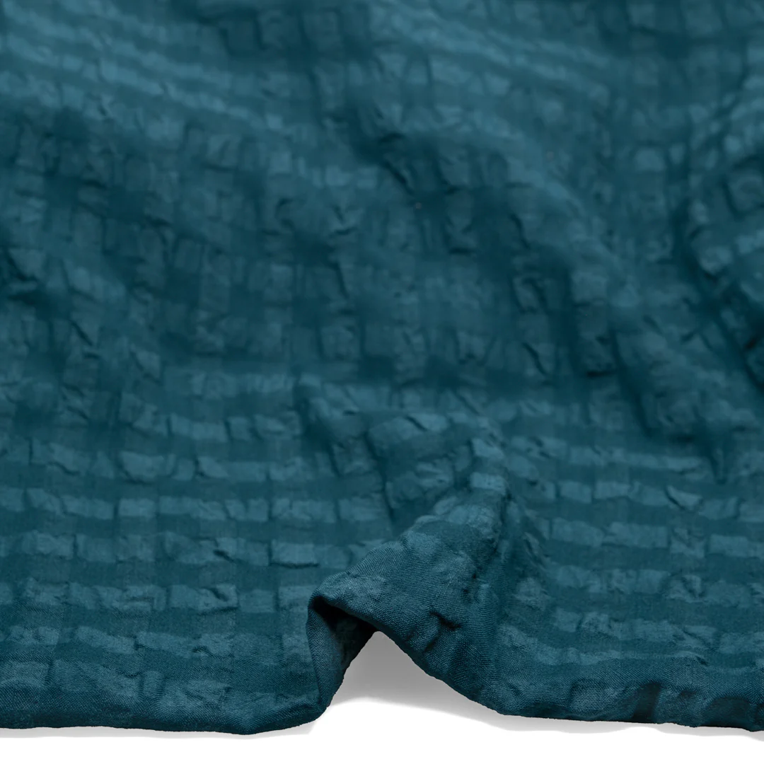 Check Linen Viscose Gauze - Deep Teal - Image 2