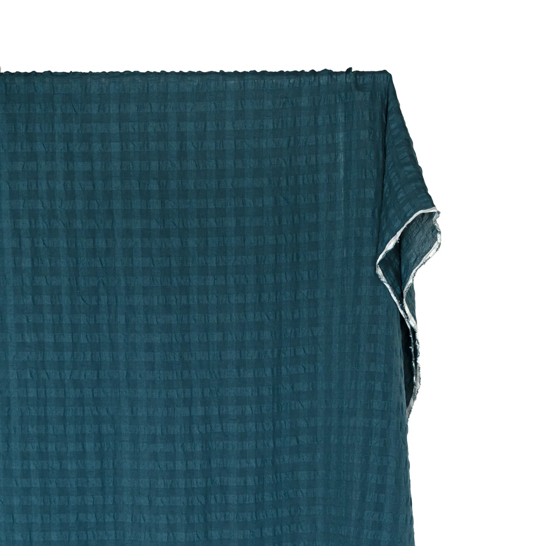 Check Linen Viscose Gauze - Deep Teal - Image 4