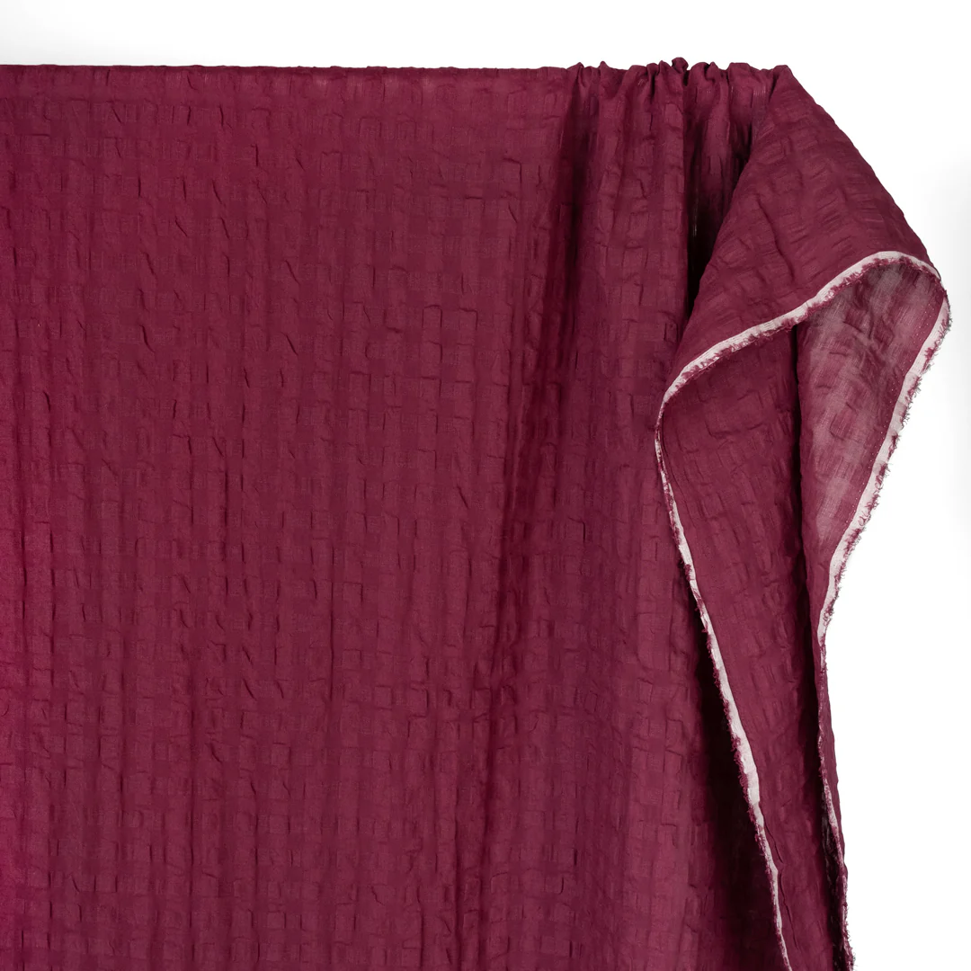 Check Linen Viscose Gauze - Sangria - Image 3