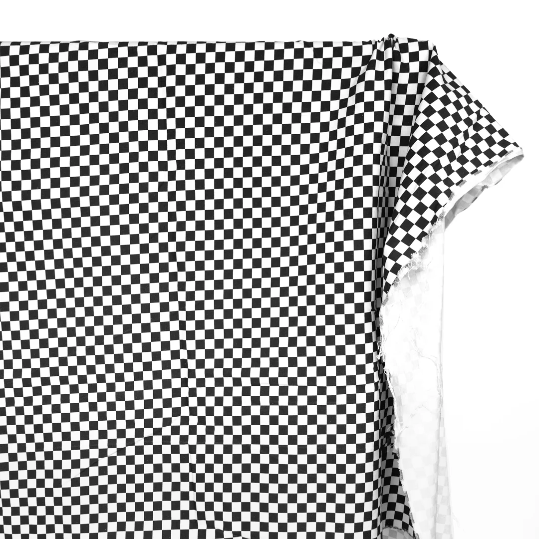 Checkerboard Printed Cotton Twill - Black/Ivory - Image 2