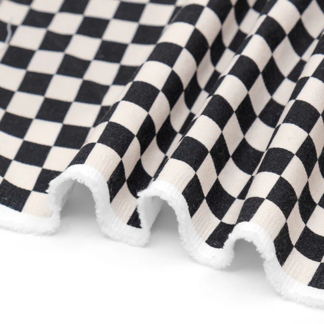 Checkerboard Printed Cotton Twill - Black/Ivory - Image 3