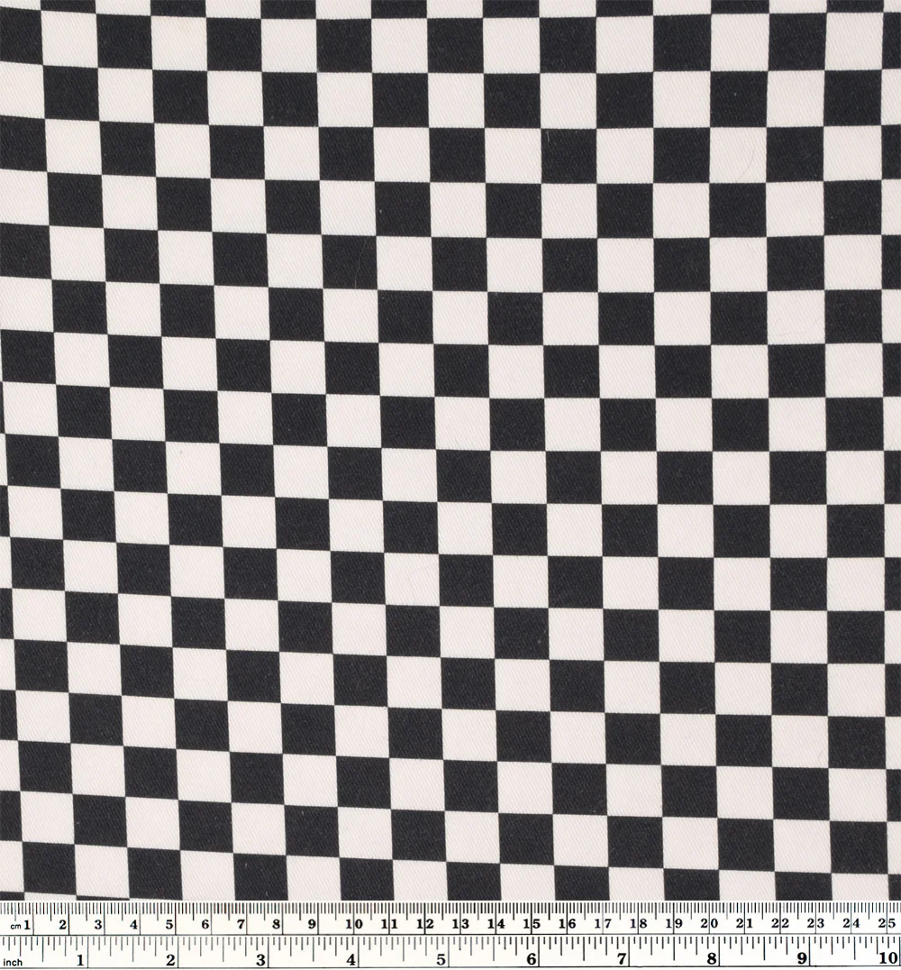 Checkerboard Printed Cotton Twill - Black/Ivory - Image 4