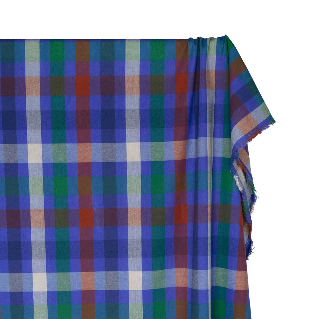 Chroma Plaid Sandwashed Cotton - Lapis/Red Clay/Multi - Image 4