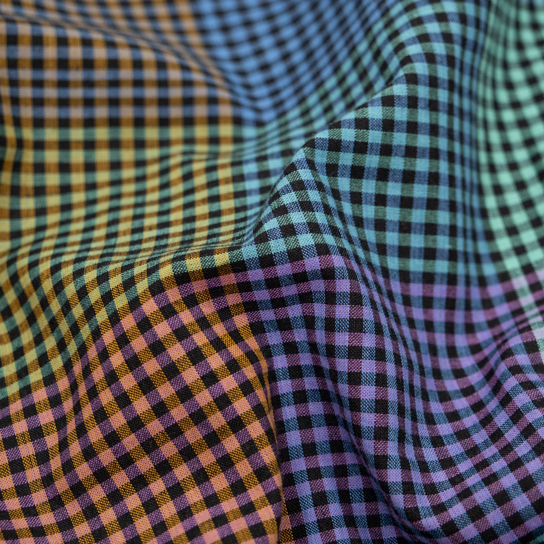 Chromatic Check Cotton Shirting - Black/Aqua/Orchid