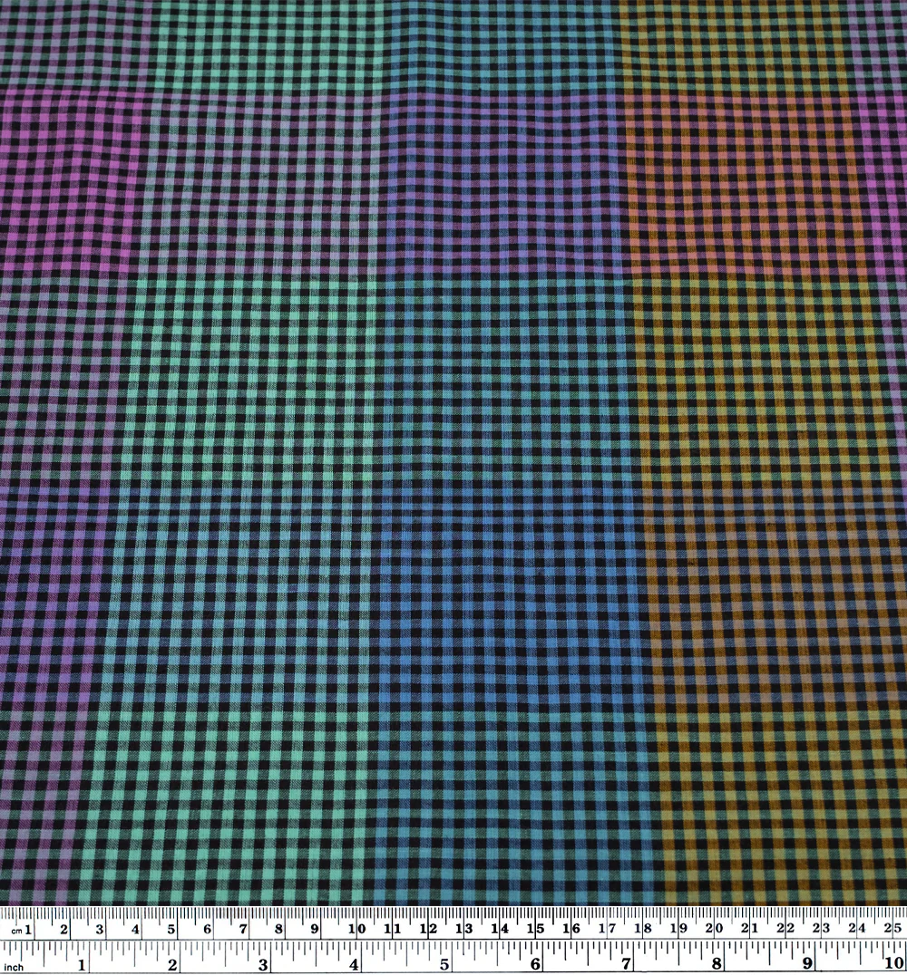 Chromatic Check Cotton Shirting - Black/Aqua/Orchid - Image 3