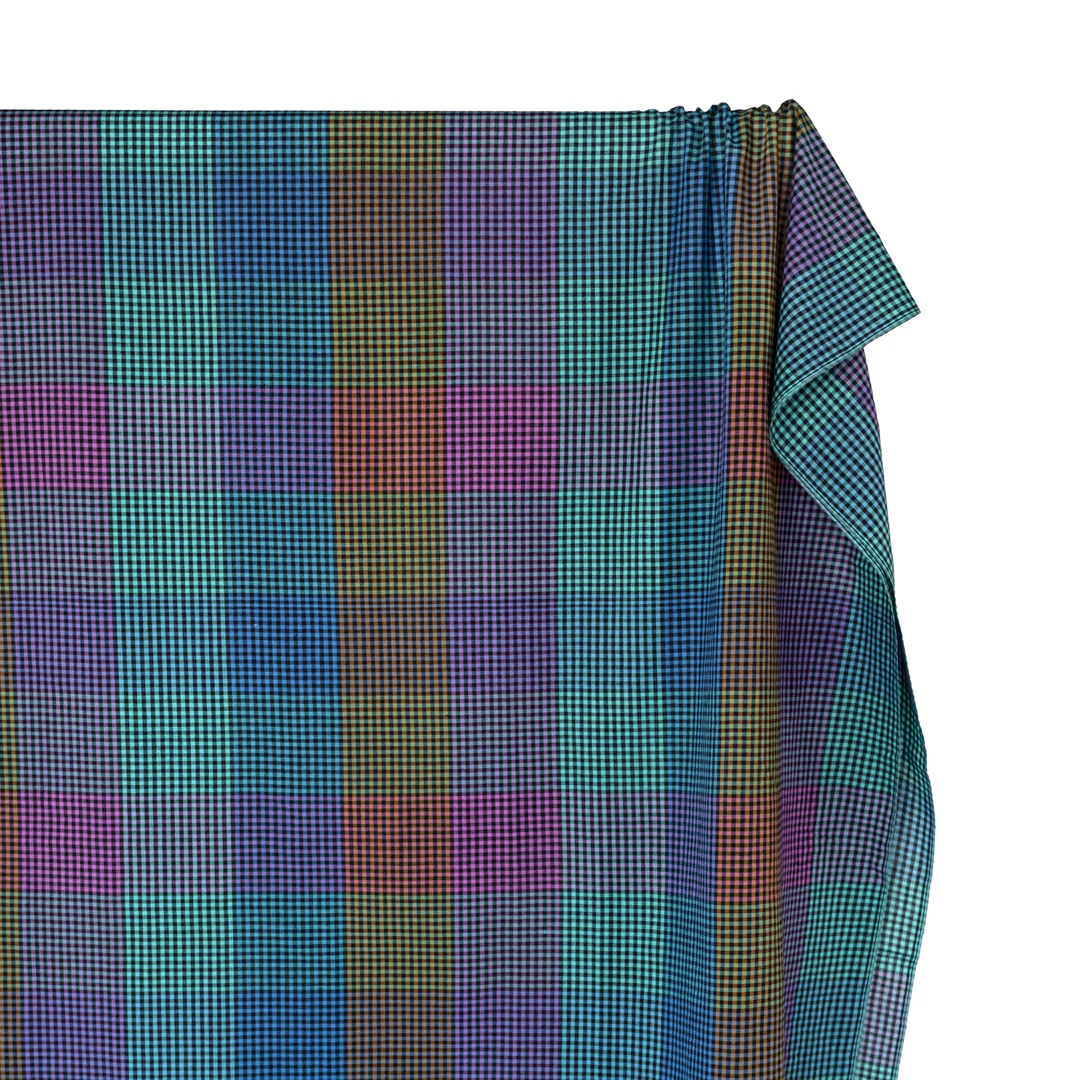 Chromatic Check Cotton Shirting - Black/Aqua/Orchid - Image 4